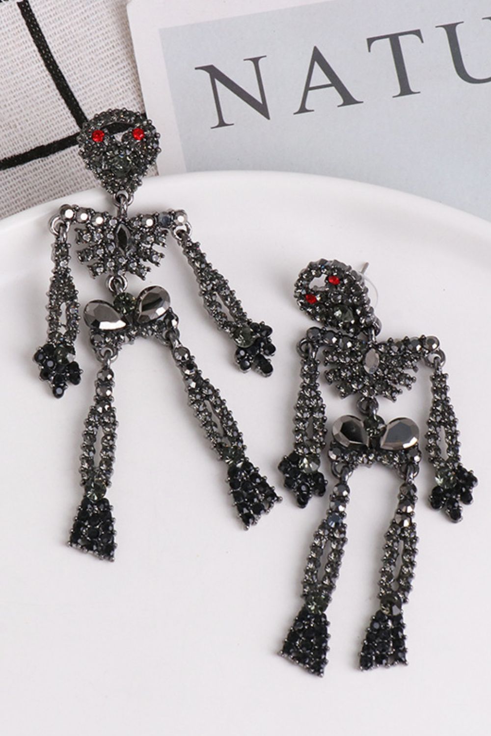 Skeleton Shape Glass Stone Dangle Earrings OutfitFlow