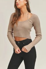 MABLE Long Sleeve Crop Sweater Top and Inner Bra Set OutfitFlow