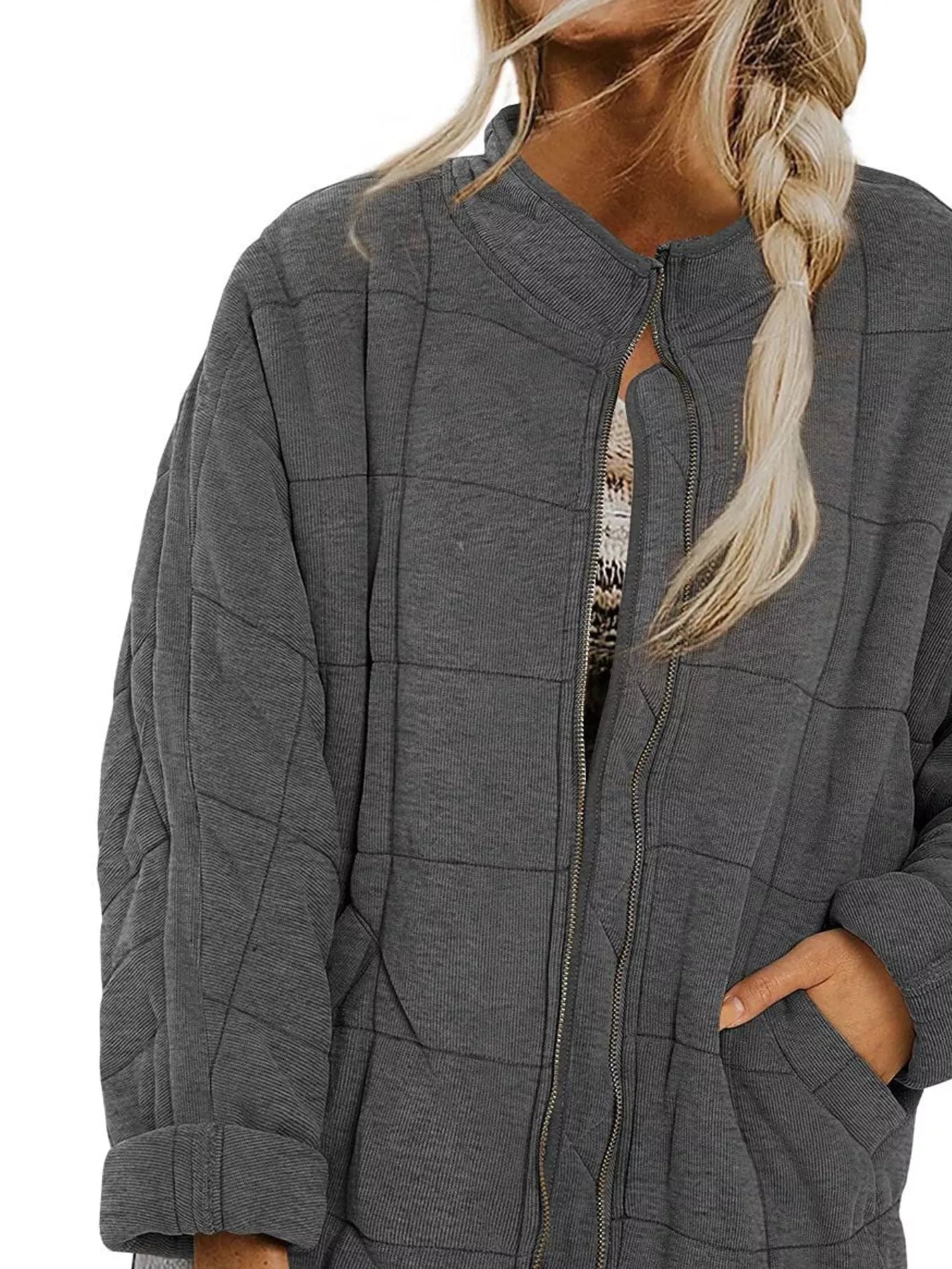 Quilted Zip Up Outerwear Trendsi