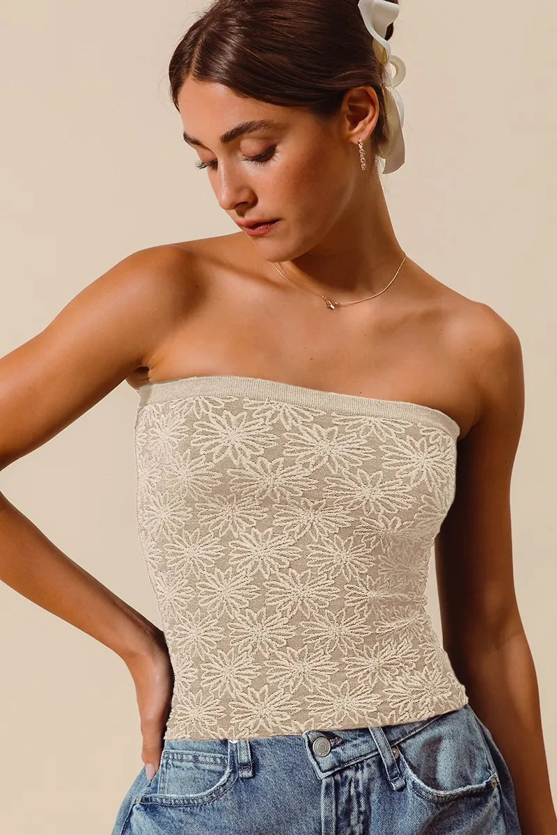 SO ME Jacquard Floral Two Tone Seamless Tube Top OutfitFlow