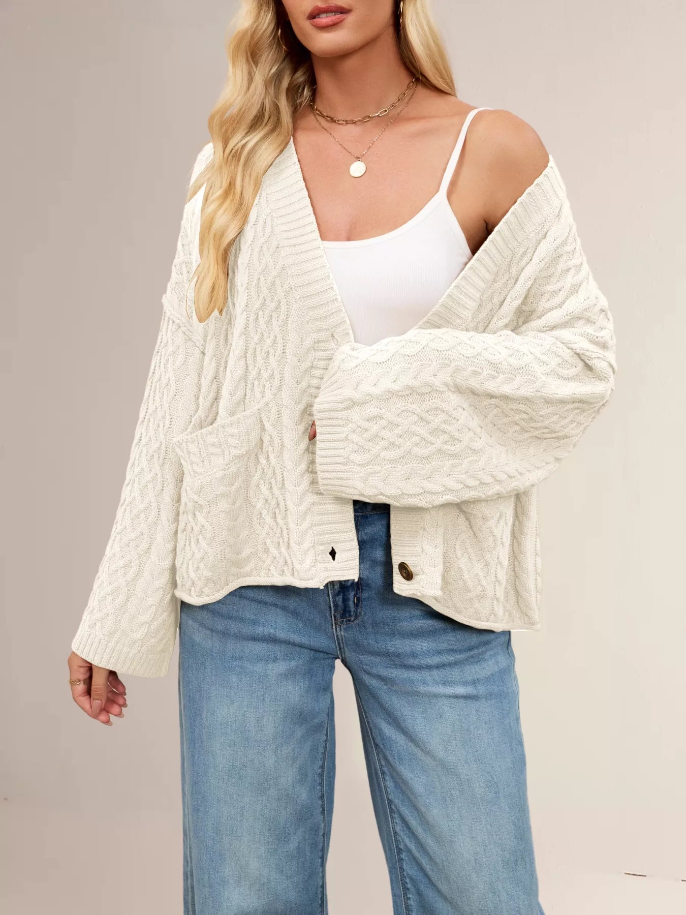 Cable Knit Button-Down Cardigan OutfitFlow