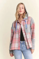 ADORA Button Down Plaid Hoodie Shacket OutfitFlow