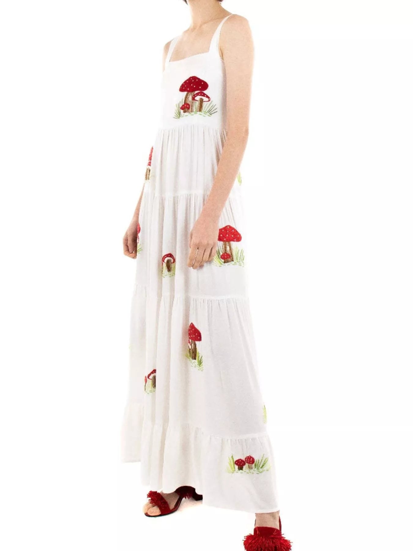 Embroidered Square Neck Tiered Maxi Cami Dress OutfitFlow