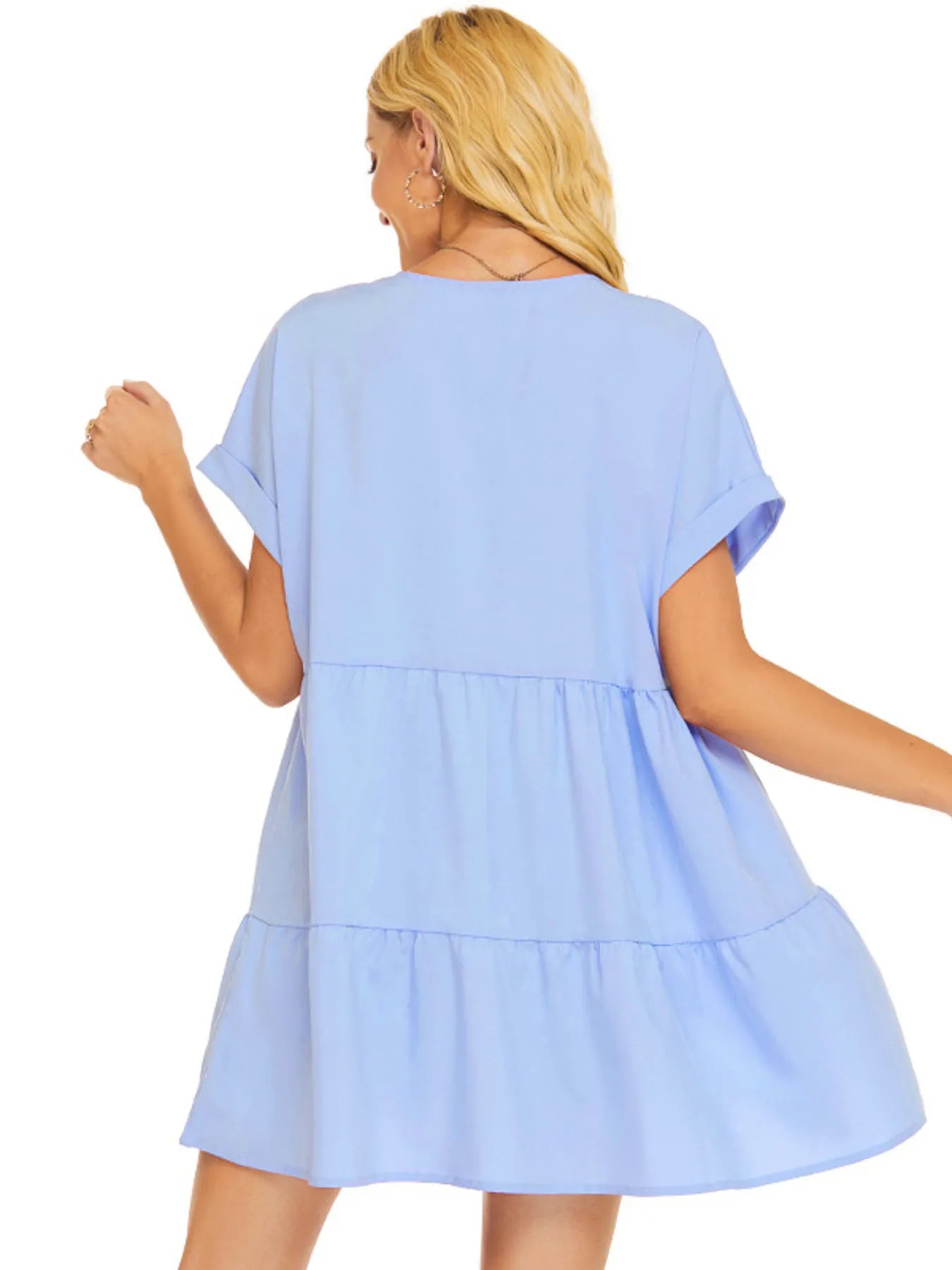 V-Neck Babydoll Tiered Mini Dress OutfitFlow