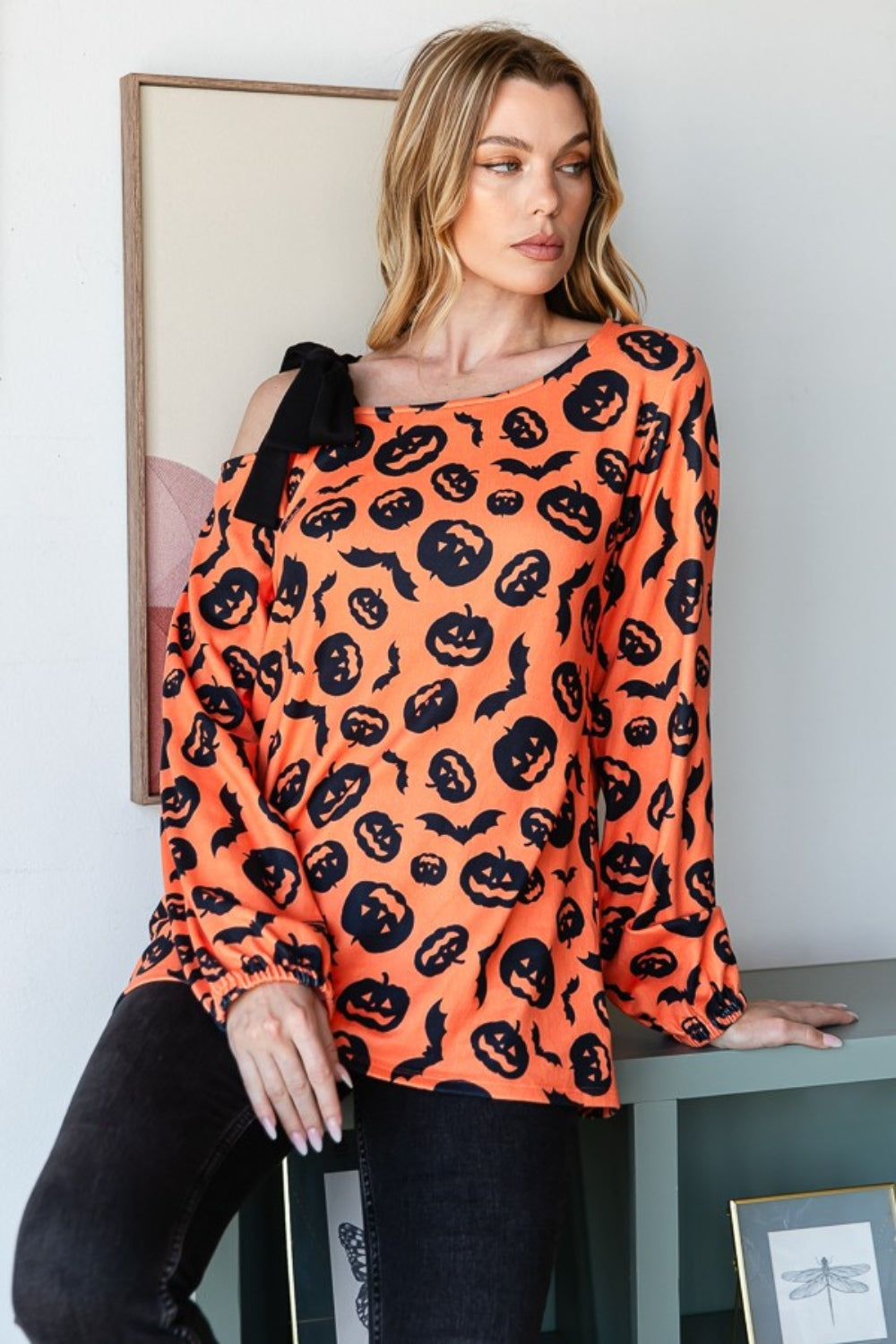 Heimish Pumpkin Print One Shoulder T-Shirt