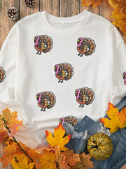 Thanksgiving Turkey Sequin Patched Sweatshirt OutfitFlow