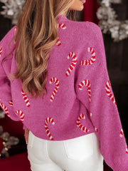 Christmas Candy Cane Holiday Drop Shoulder Sweater OutfitFlow