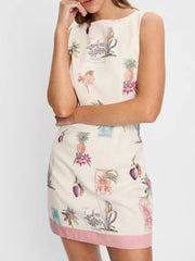 Printed Sleeveless Mini Dress Beige OutfitFlow
