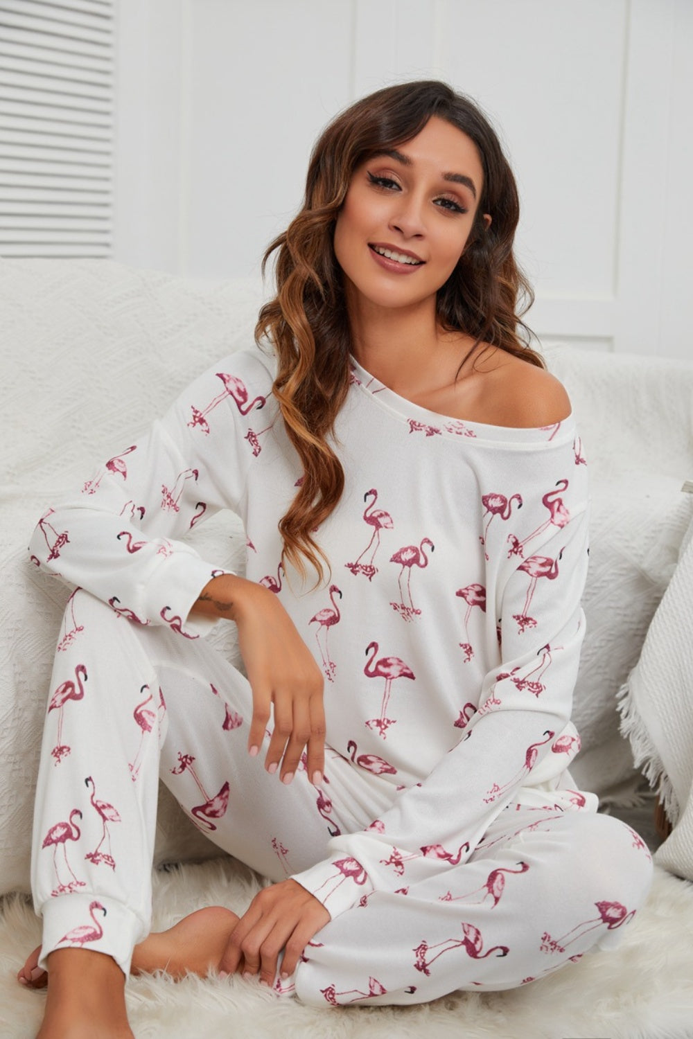 Outfit Flow - Flamingo Long Sleeve Top and Pants Lounge Set