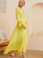 Ruffled Wrap Maxi Dress with Bell Sleeves OutfitFlow