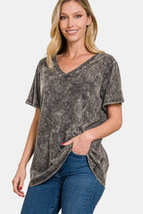 Outfit Flow - Zenana Full Size Washed Short Sleeve V-Neck T-Shirt