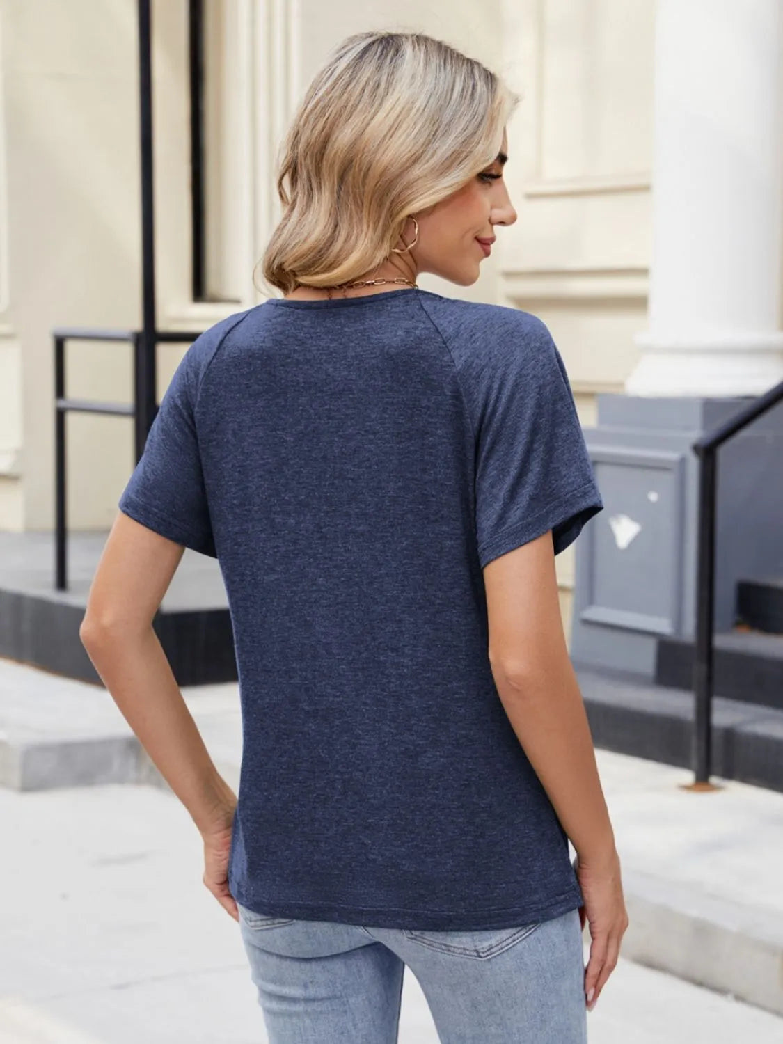 Lace Detail Round Neck Short Sleeve Blouse OutfitFlow