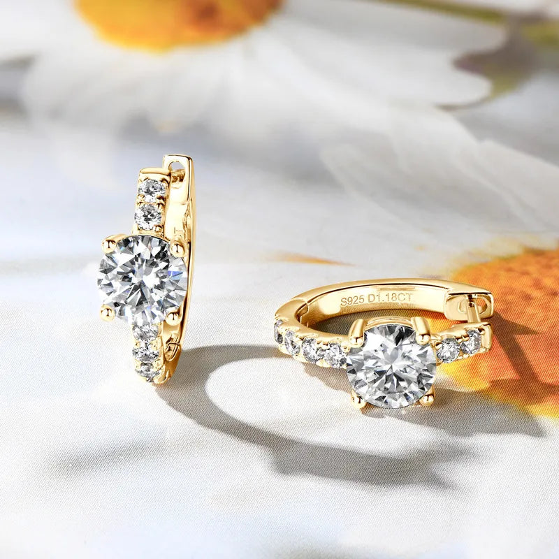 2.36 Carat Moissanite Zircon 925 Sterling Silver Hoop Earrings OutfitFlow