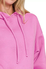 Zenana Drawstring Relaxed Fit Fleece Hoodie OutfitFlow