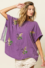 BiBi Vintage Washed Fleur Mardi Gras Top OutfitFlow