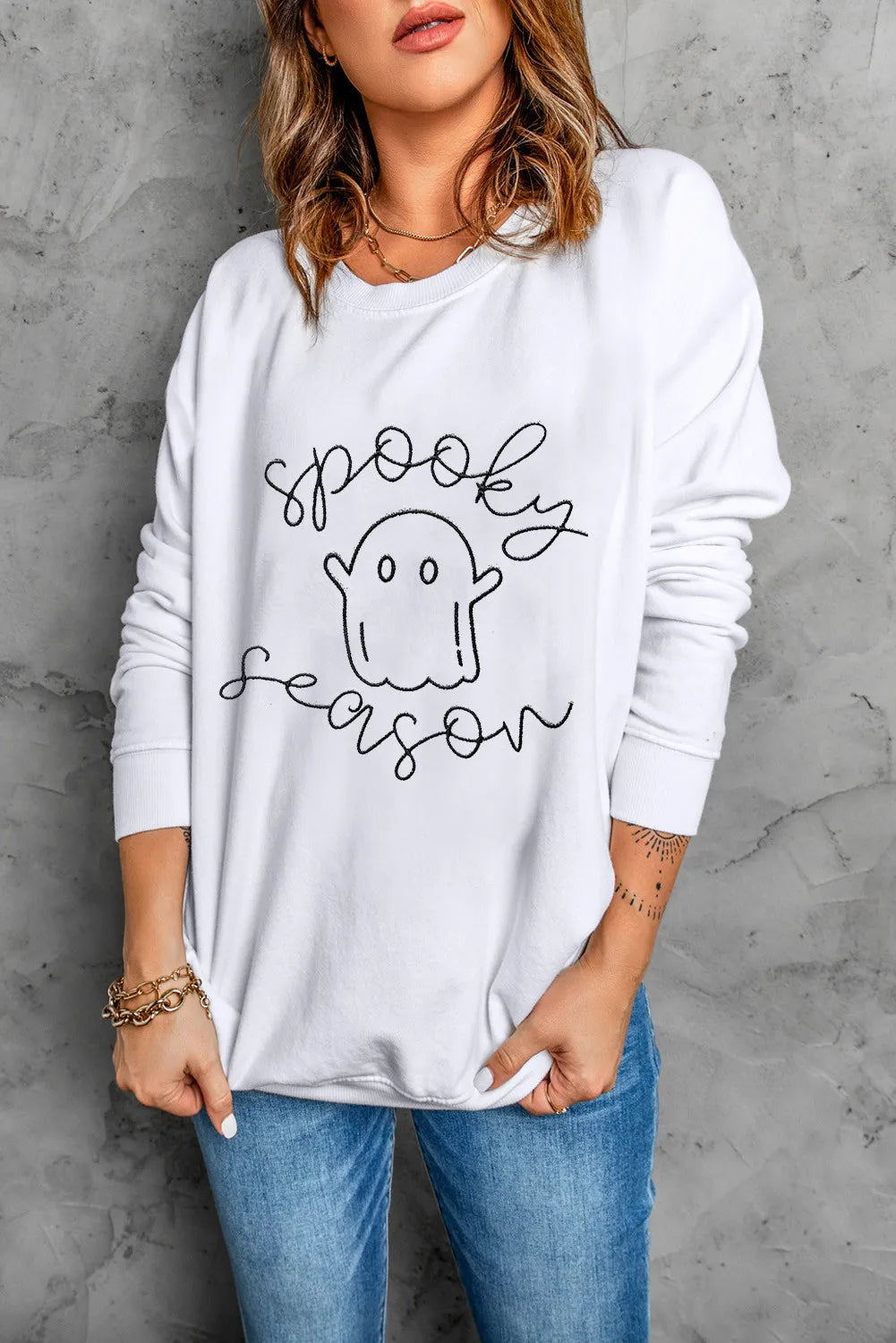 Outfit Flow - Ghost Graphic Long Sleeve Dropped Shoulder Sweatshirt