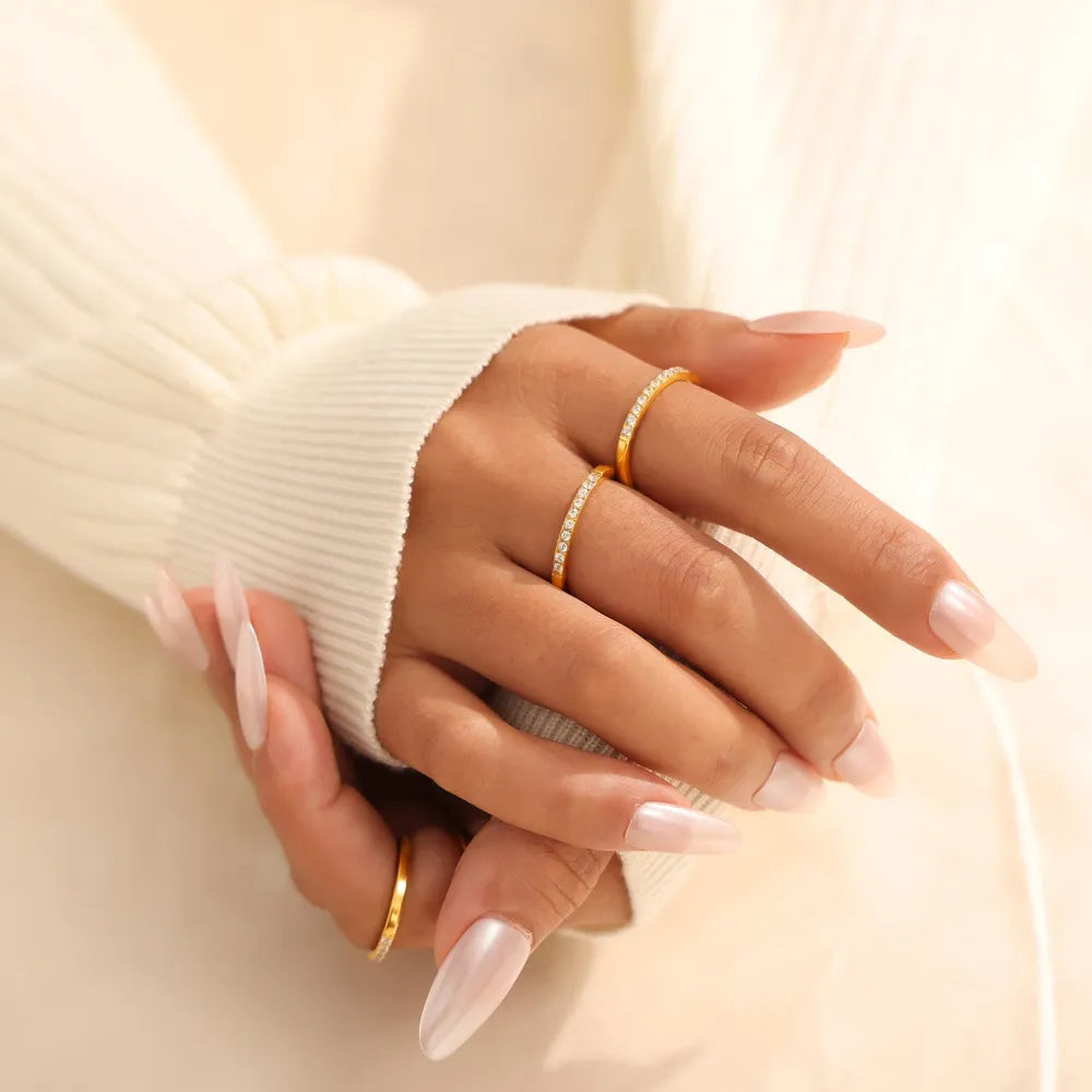 Titanium Steel Inlaid Zircon Ring OutfitFlow