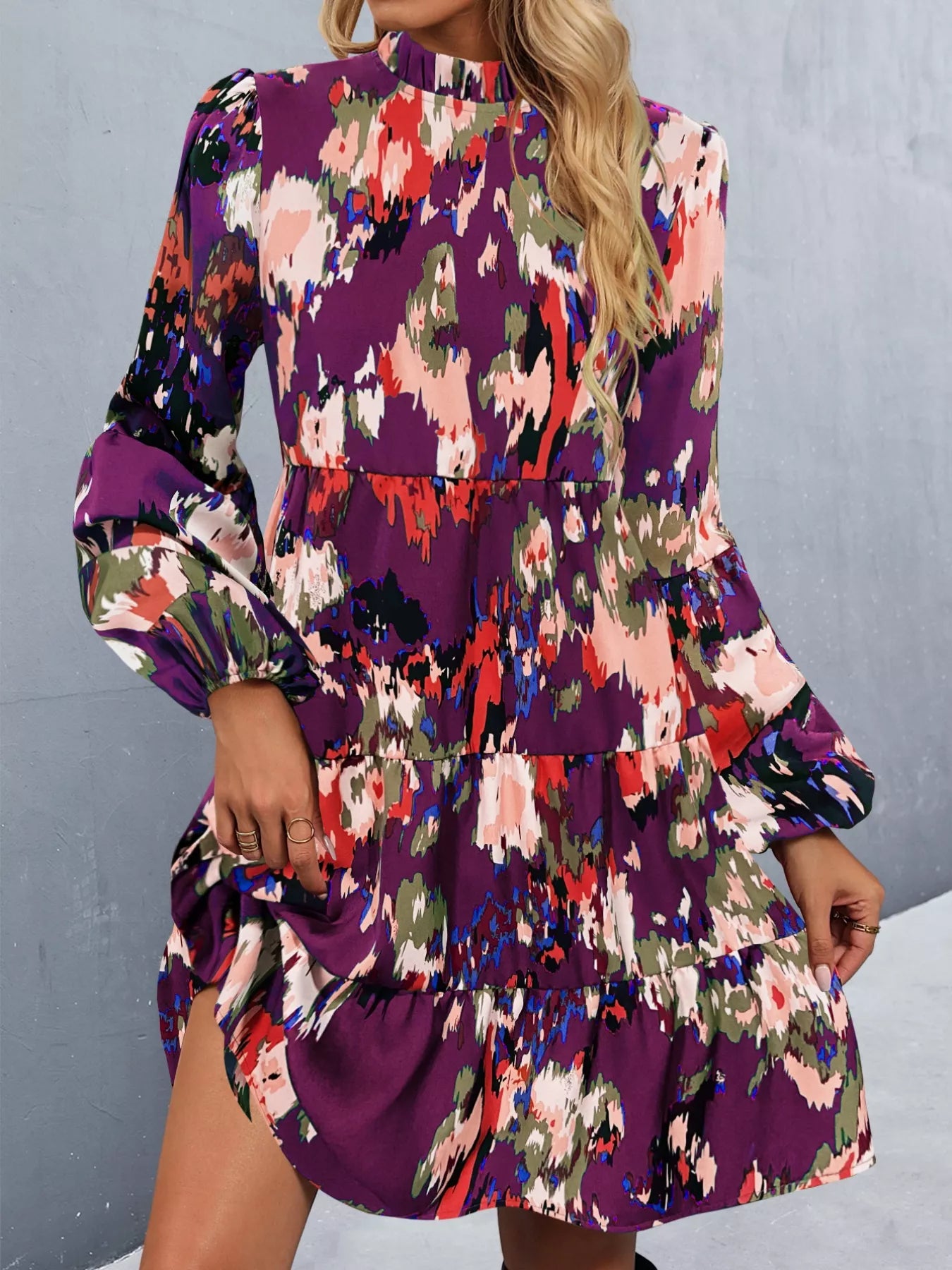 Printed Balloon Sleeve Mini Dress OutfitFlow