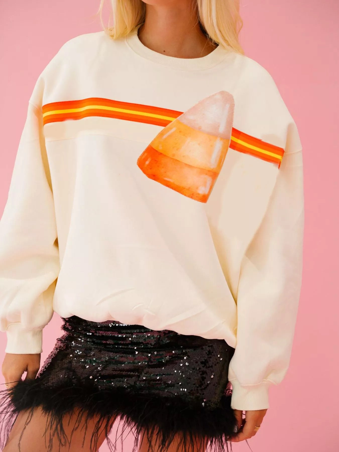 Halloween Sequin Round Neck Sweatshirt OutfitFlow