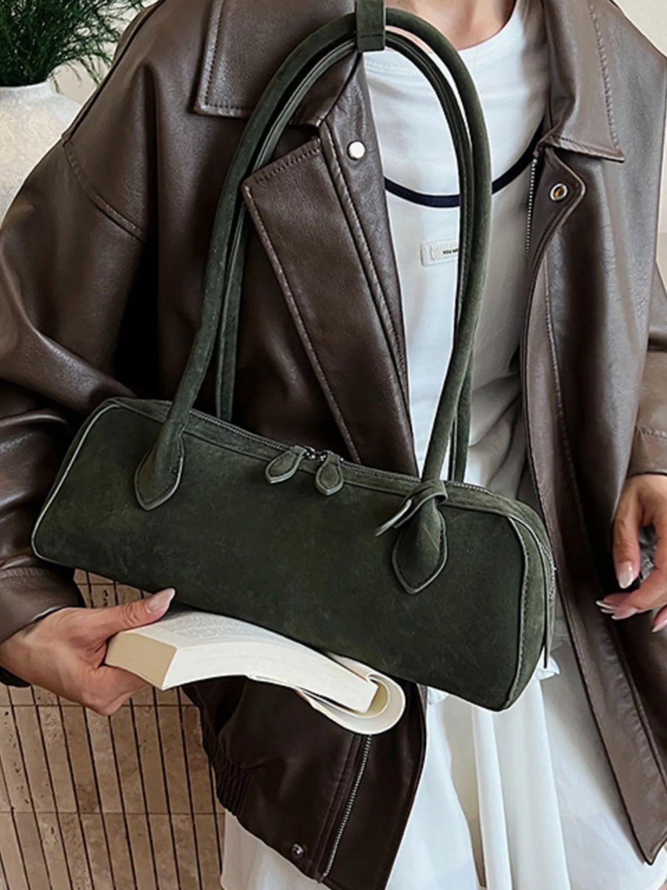 Solid Color Shoulder Bag Green onesize Trendsi