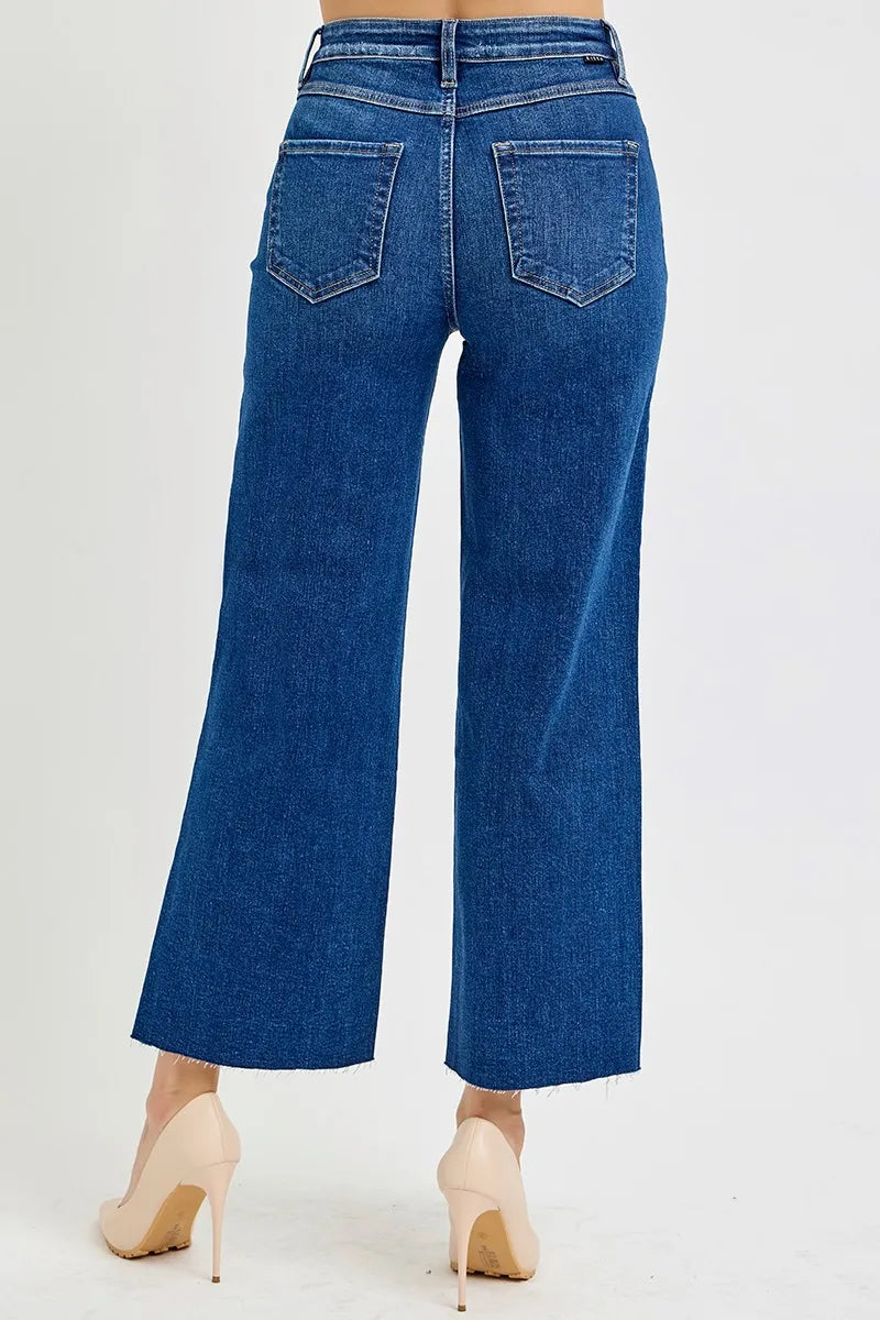 RISEN Full Size Tummy Control High Rise Wide Crop Jeans Plus Size Trendsi
