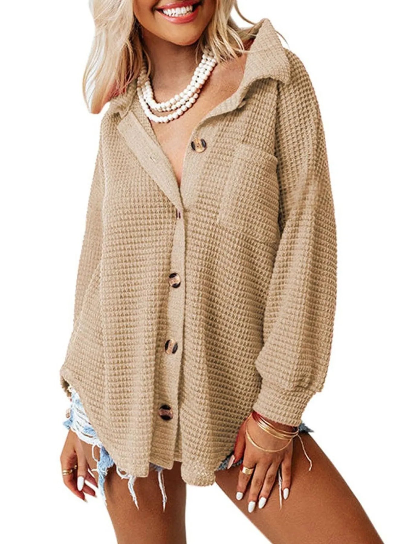 Waffle Knit Button-Down Shirt OutfitFlow
