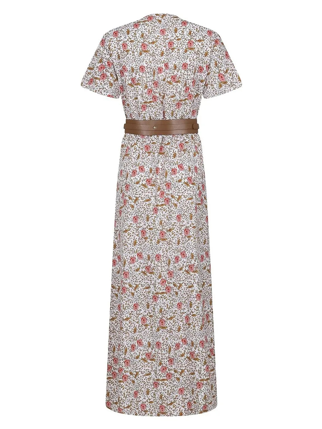 Full Size Printed V-Neck Short Sleeve Maxi Dress Plus Size OutfitFlow