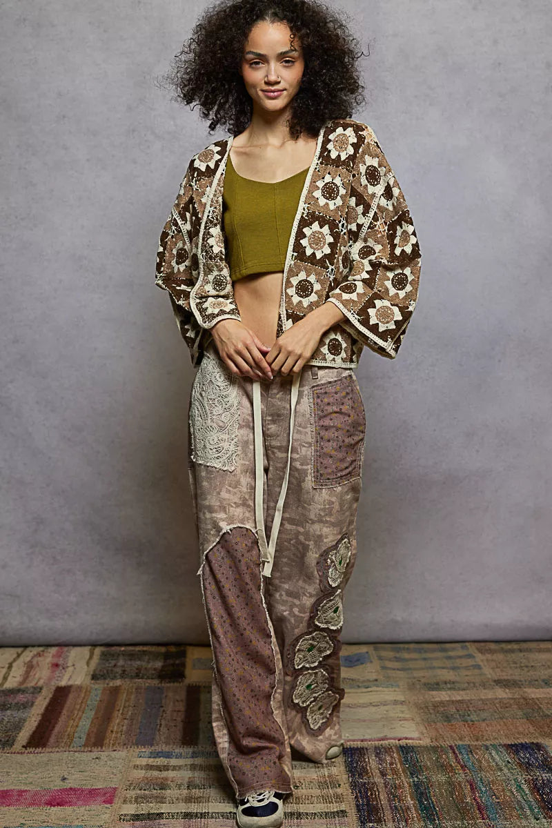 POL Open Front Cardigan with Varied Patterns Trendsi