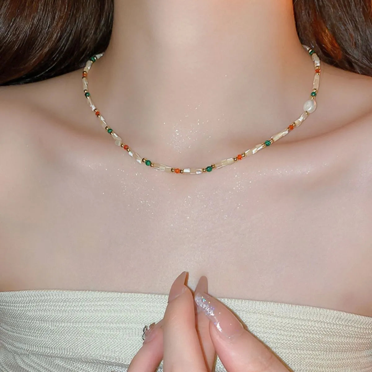 Alloy Pearl Beaded Necklace OutfitFlow