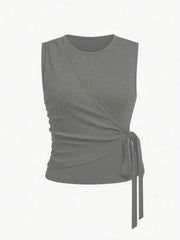 Round Neck Sleeveless Top and Pants Set OutfitFlow