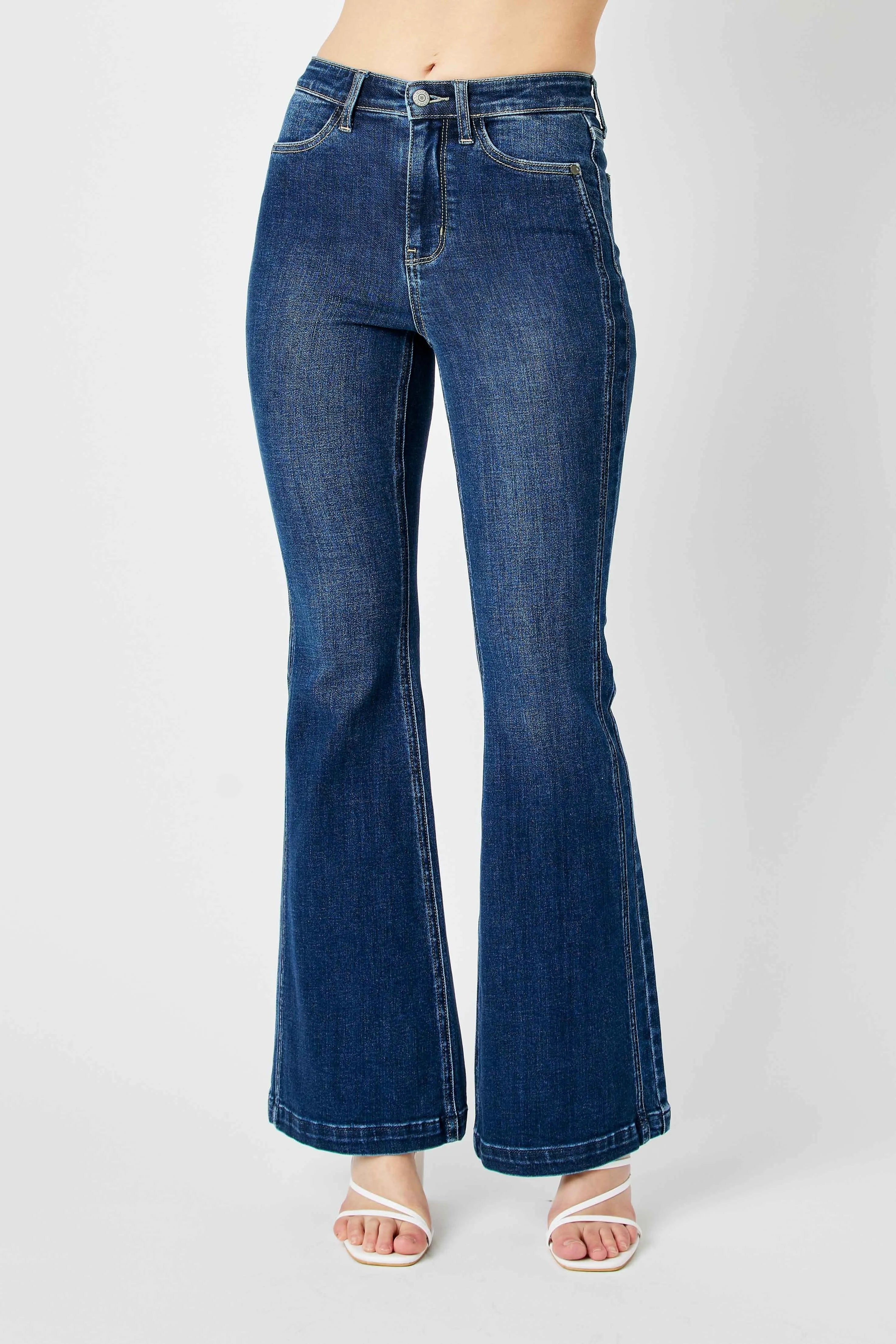 Judy Blue Full Size Hw Angled Side Seam Detail Flare Jeans Plus Size OutfitFlow