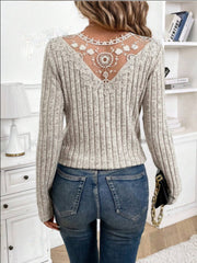 Outfit Flow - Lace Detail V-Neck Long Sleeve T-Shirt