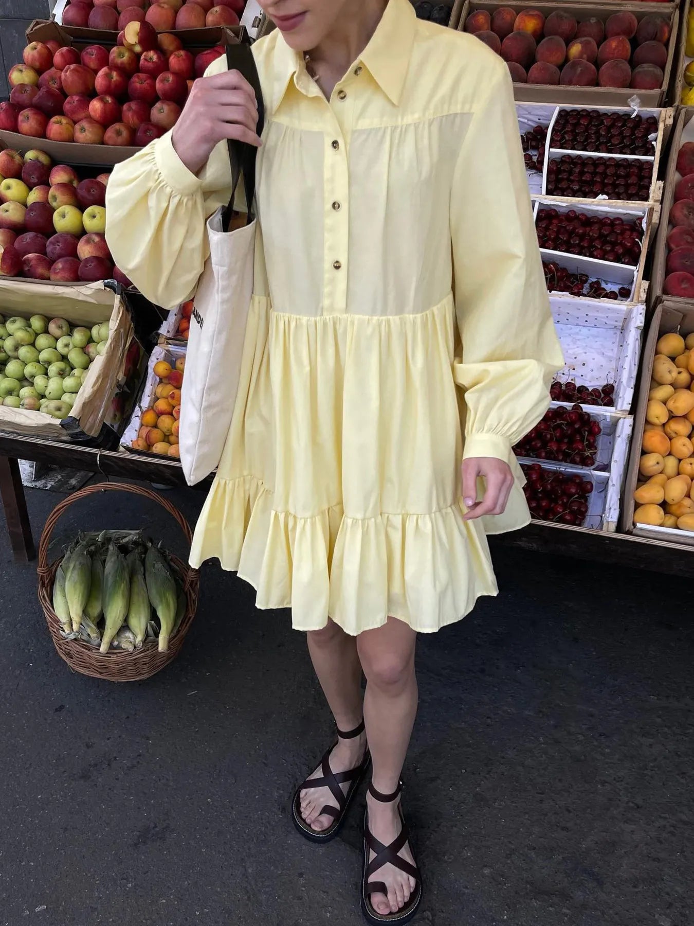Tiered Long Sleeve Shirt Dress OutfitFlow