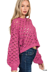 Zenana Oversized Cropped Crochet Knit Sweater OutfitFlow