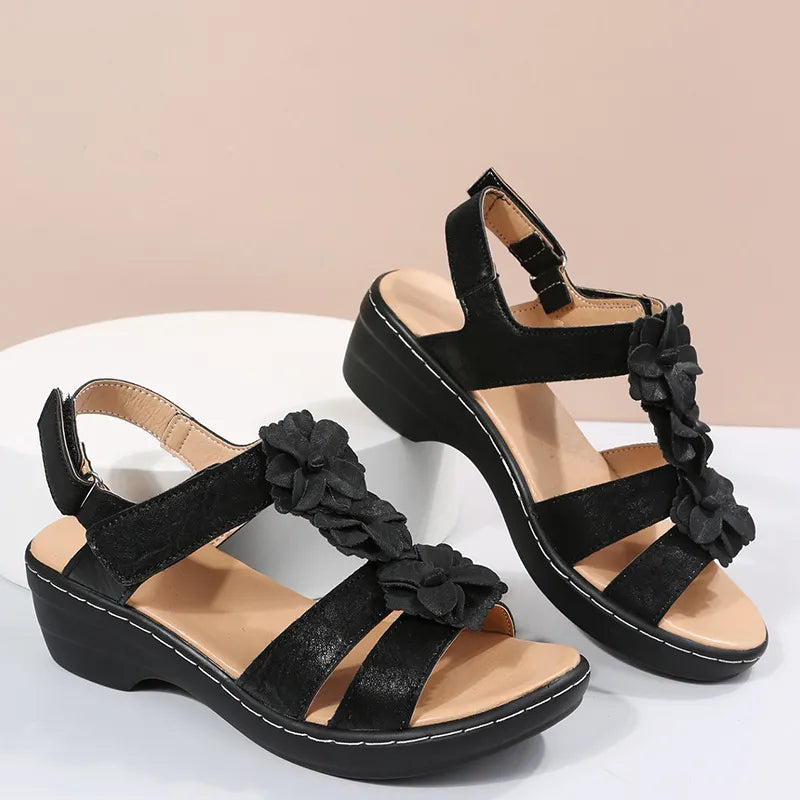 Open Toe Wedge Sandals Black OutfitFlow