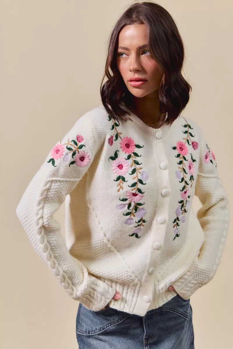 SO ME Floral Embroidered Coquette Sweater Cardigan OutfitFlow