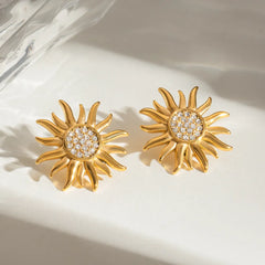 Stainless Steel Inlaid Rhinestone Sun Shape Stud Earrings OutfitFlow