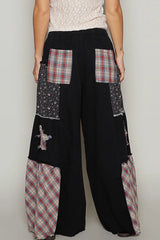 POL Drawstring Star Patch Contrast Wide Leg Pants OutfitFlow