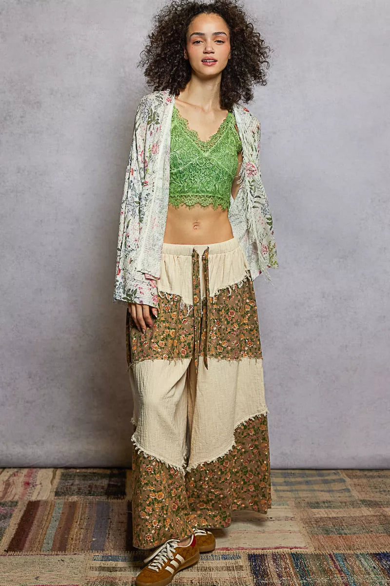 POL Open Front Floral Cardigan with Center Open Fringe OutfitFlow