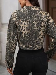 Leopard Button Up Cropped Denim Jacket OutfitFlow