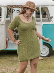 Plus Size Textured Knit Mini Dress OutfitFlow