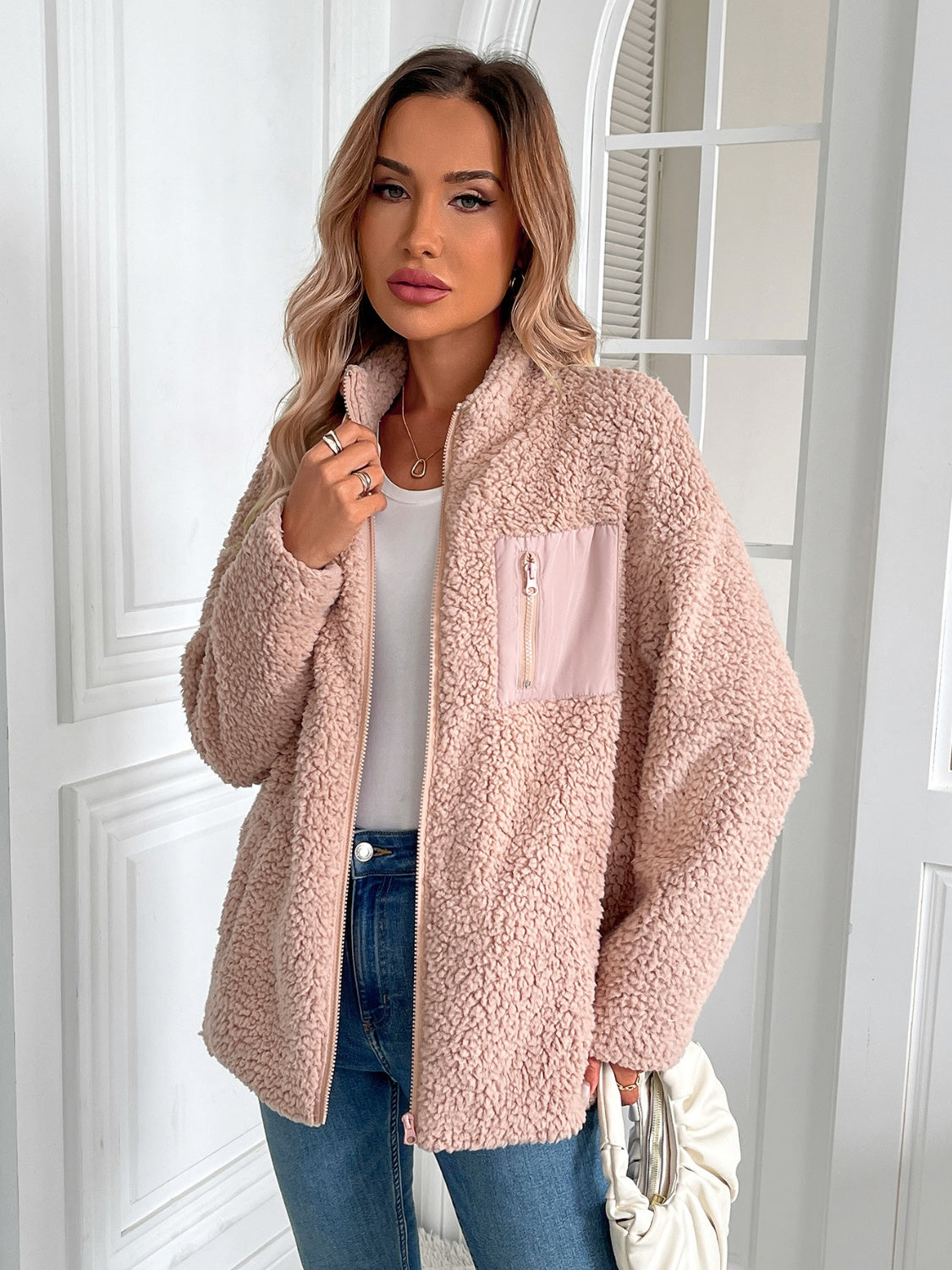 Ivy Lane Zip Up Long Sleeve Fuzzy Jacket