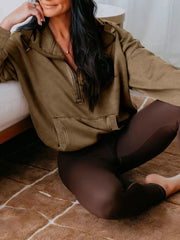 Half Zip Kangaroo Pocket Mineral Wash Baggy Hoodie OutfitFlow