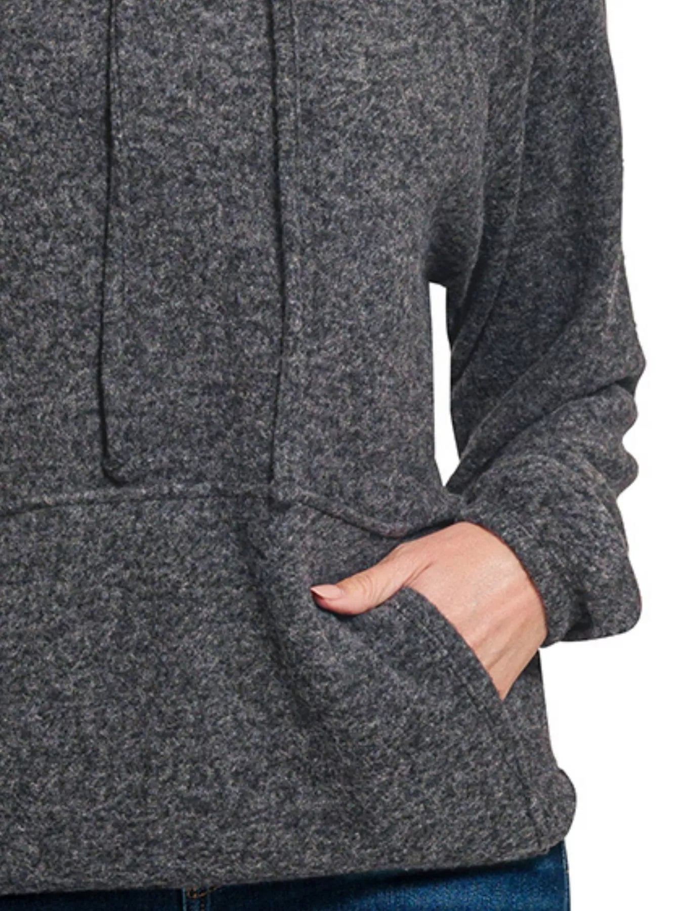 Zenana Brushed Hacci Melange Hooded Sweater OutfitFlow
