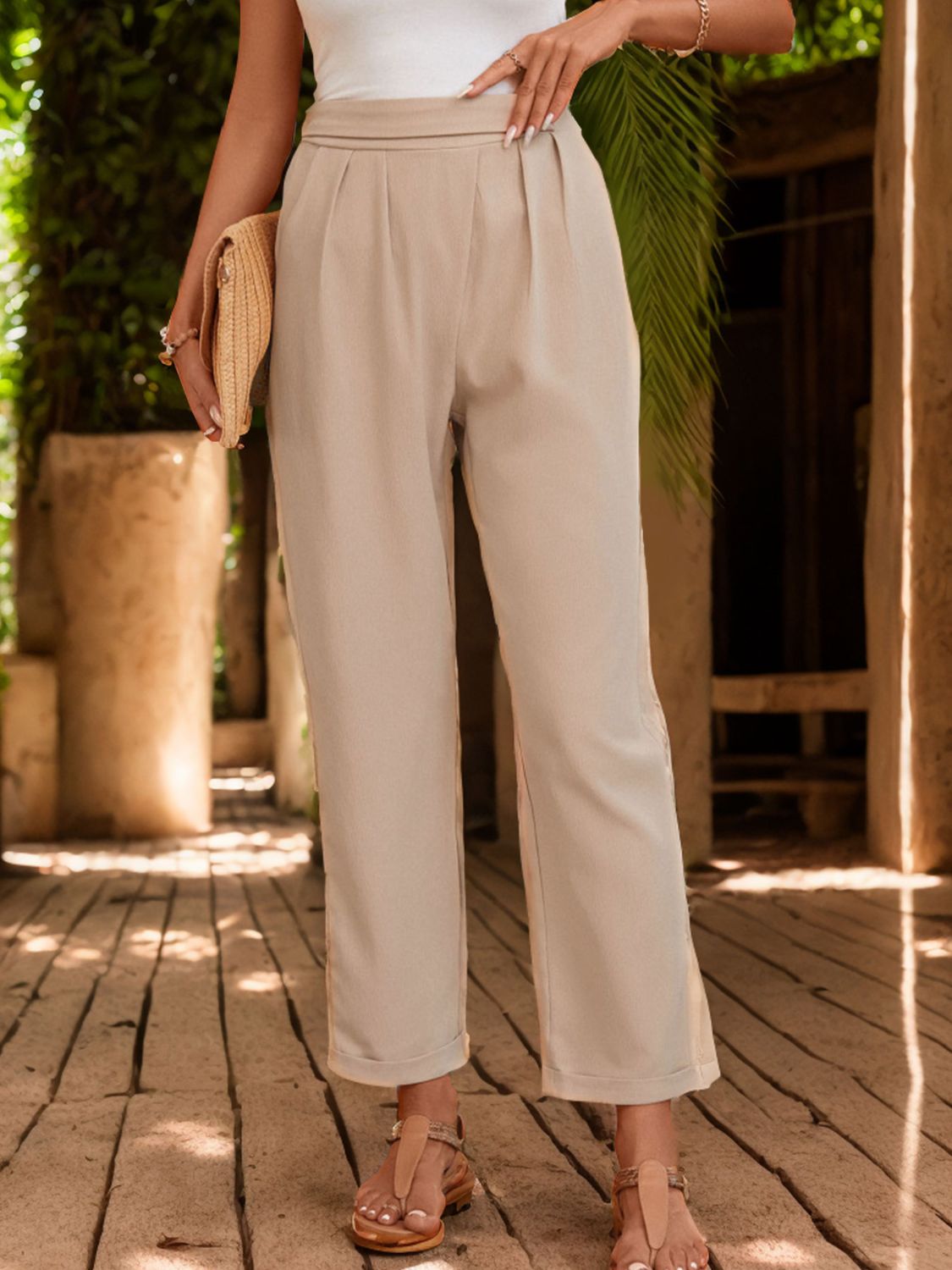 Outfit Flow - Perfee Ruched Half Elastic Waist Pants