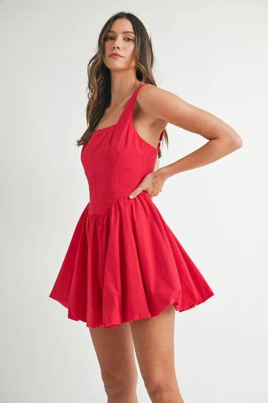 MABLE Poplin Square Neckline Bubble Mini Dress OutfitFlow