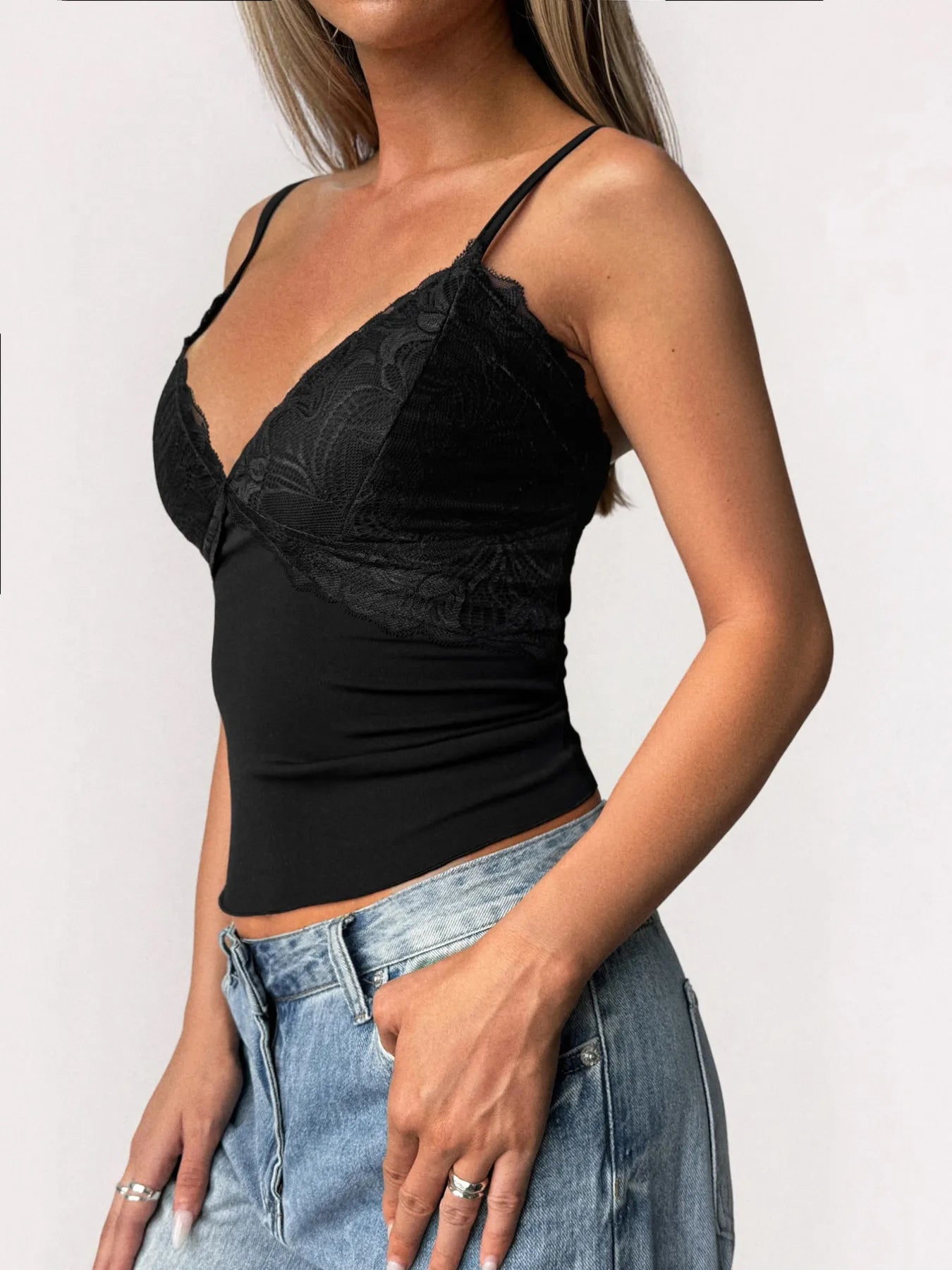 Lace Detail V-Neck Cami OutfitFlow