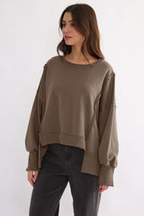 Outfit Flow - Exposed Seam High-Low Long Sleeve Sweatshirt