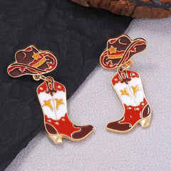 18K Gold-Plated Cowboy Hat Boots Dangle Earrings OutfitFlow
