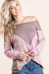 BiBi Thermal Waffle Color Block Top with Tie Dye OutfitFlow